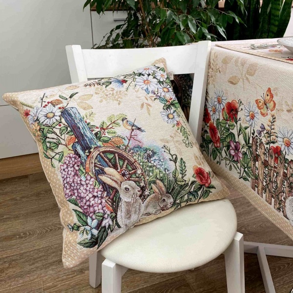 Подушка декоративна Alicia колесо та кролики 45x45 см 1001 Бежева Прованс 
