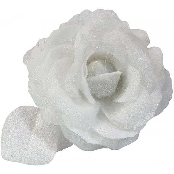 Прикраса новорічна Троянда HD-1185 біла 12 см