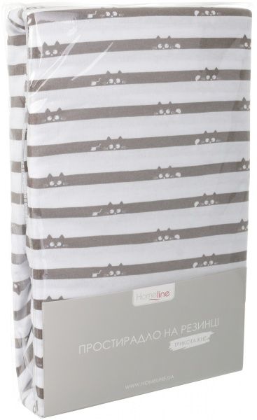 Простынь на резинке трикотажная Котики 90x200 см белый с принтом Homeline 