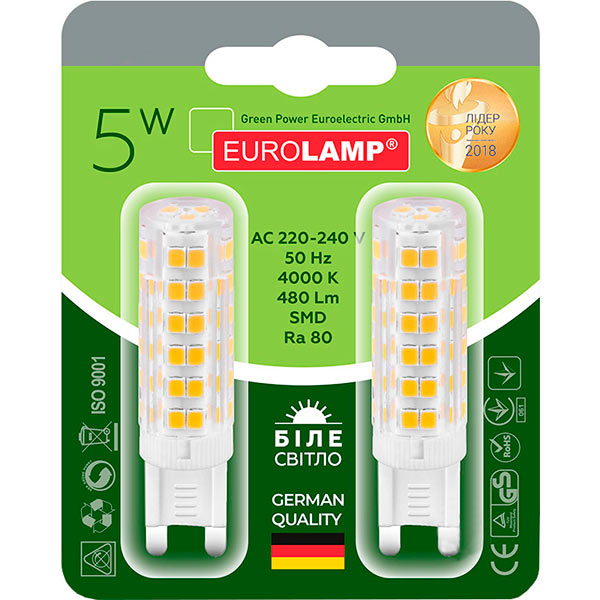 Лампа світлодіодна Eurolamp 2 шт./уп. MLP-LED-G9-05274 5 Вт капсульна прозора G9 220 В 4000 К 