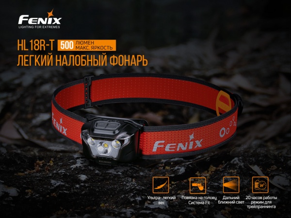Фонарик на голову Fenix HL18R-T, 500лм, 82м