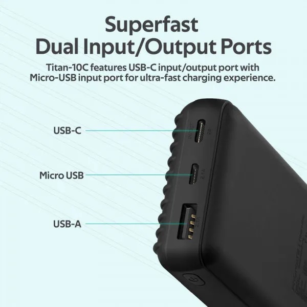 Универсальная мобильная батарея Promate 10000 m/Ah black (titan-10c.black) Titan-10C 10000 мАч, USB-C, USB-A