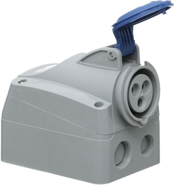 Розетка наружной установки с заземлением Legrand 16A 2К+З 230В IP44 серый с синим 555154