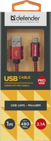 Кабель Defender microUSB 1 м червоний (87801) 
