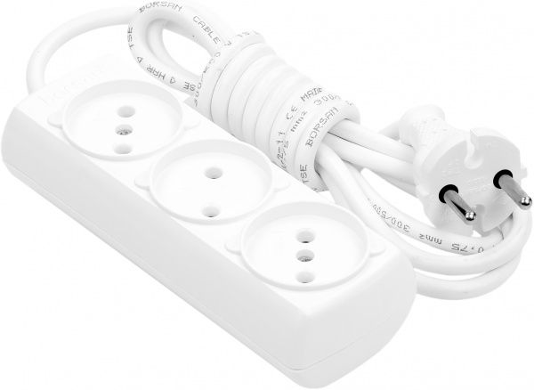 Удлинитель Borsan без заземления 3 гн. белый 2 м BR-1543-2