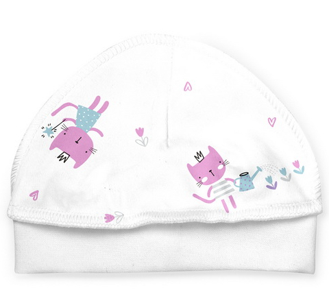 Шапочка детская ТМ Софія Кошечки р.38 белый с рисунком 423138