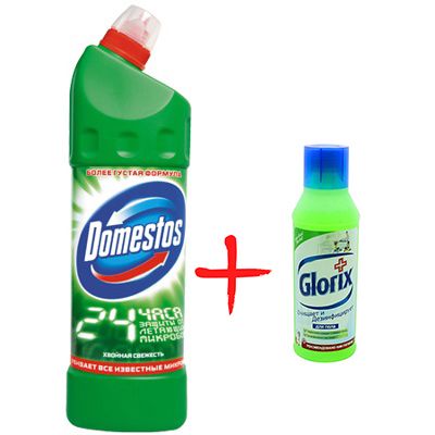 Средство для чистки унитаза Domestos Хвойная Свежесть 1 л + средство для чистки пола Glorix 500 мл
