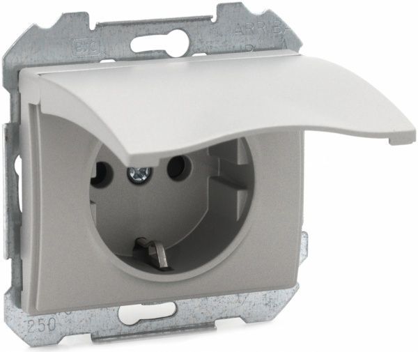 Розетка с заземлением Siemens Iris 2P+Z 16 А 250 В без шторок с крышкой алюминий меркурий 18813 MA