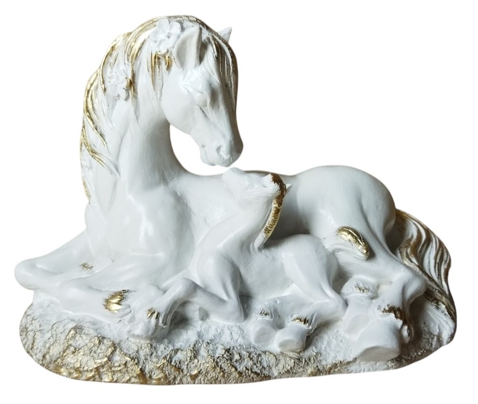 Статуэтка декоративная Наша Кераміка Конь мама 20х30х19 см белый с золотым