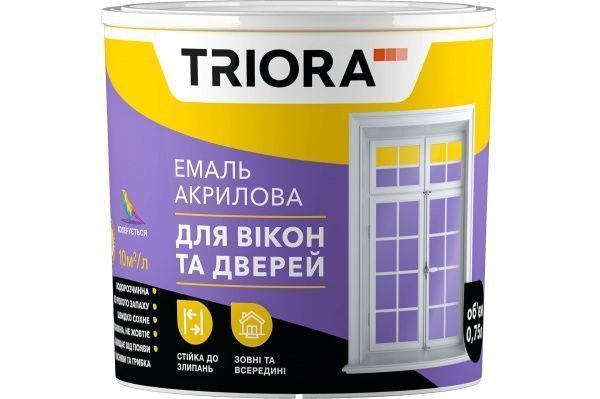Емаль акрилова Triora акрилова для вікон та дверей TR база під тонування глянець 0,75л