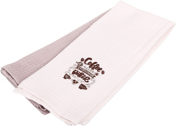 Набор полотенец вафельных с вышивкой Аромат кофе 2 шт. 40x60 см бежевый/белый La Nuit 