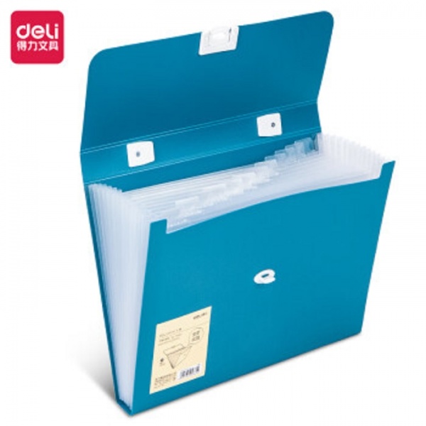 Портфель 72593 голубой 13 отделений А4 на замке Deli 