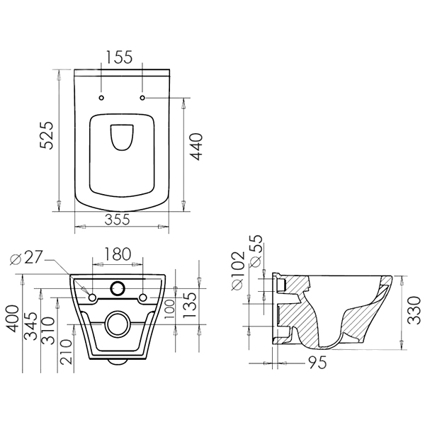 Унитаз подвесной Imprese Nova VlnaRimless i11032 с сиденьем soft-close