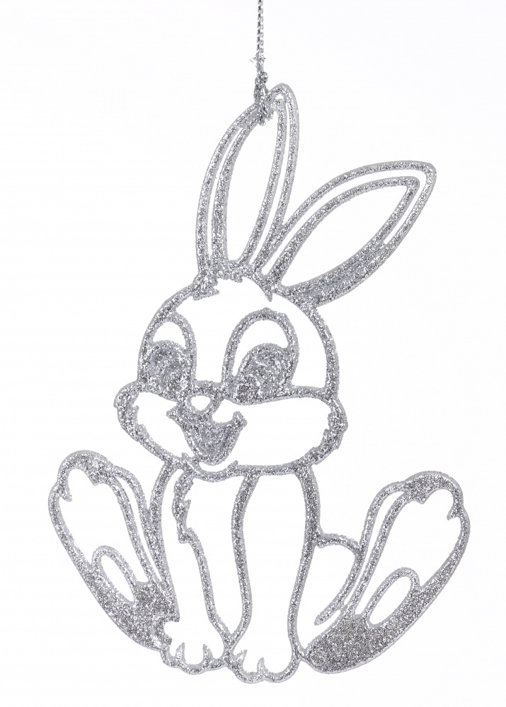 Підвіска Зайчик стрибунець 2Д срібна присипка 10 см срібний