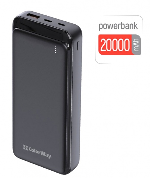 Универсальная мобильная батарея ColorWay 20000 mAh black (CW-PB200LPG3BK-PD) 