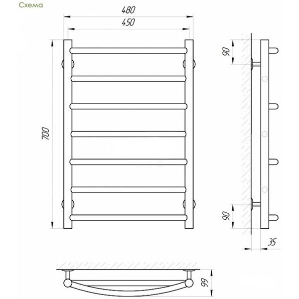 Рушникосушарка електрична Evro-Termo Магна П7 450х700 Праве підключення