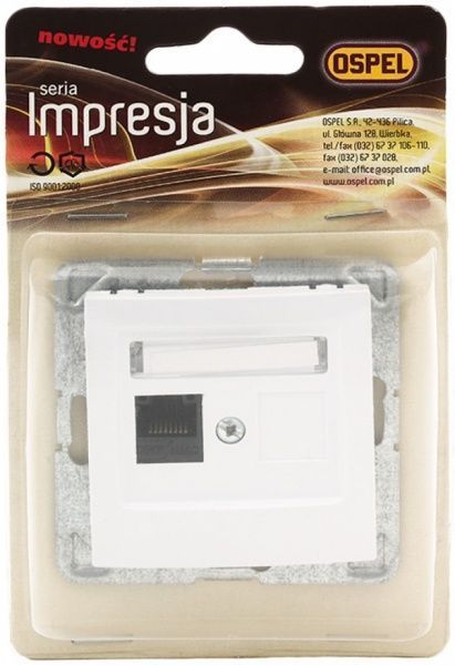 Розетка комп’ютерна Ospel Impresja kat. 5e Krone білий