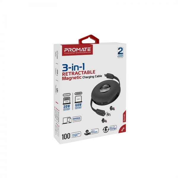 Кабель Promate магнітний Quiver USB-C to USB-C/Lightning/microUSB 1 м 1 м чорний (quiver.black) 