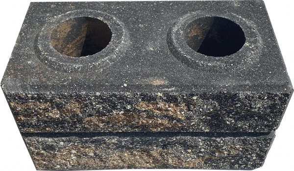 Цегла гіперпресована LEGO-FASAD колота кутова помаранчево-чорна