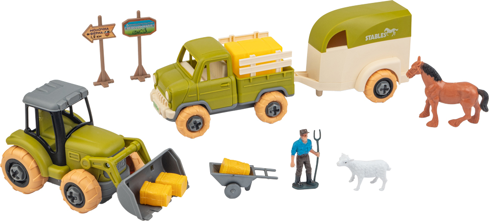 Ігровий набір OTAMANKO Веселий хутір (трактор, вантажівка, причіп, фермер, кінь, вівця) 532.01.63