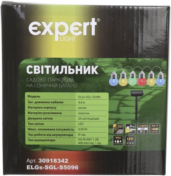 Світильник на сонячній батареї Expert ELGs-SGL-S5096 0,06 Вт IP44 різнокольоровий 