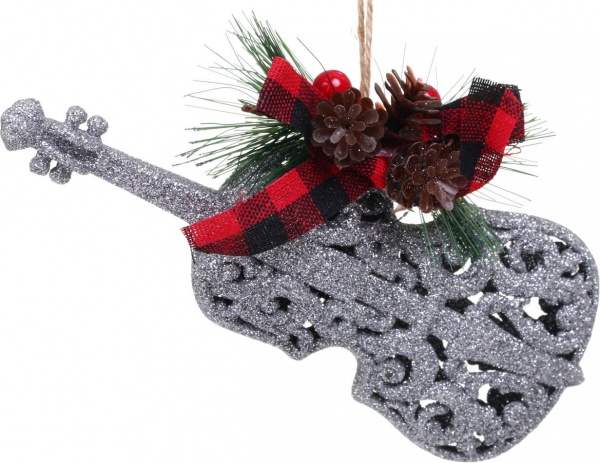 Декоративна підвіска Скрипка з декором 18x7 см E2457S срібло