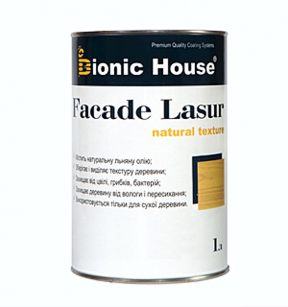 Лазур-антисептик Bionic House Facade Lasur Масляна для дерев’яних фасадів Кедр напівмат 1 л 0,9 кг