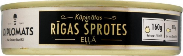 Шпроты ТМ Diplomats в масле копченые Рижские ж/б прозрачная крышка 160 г