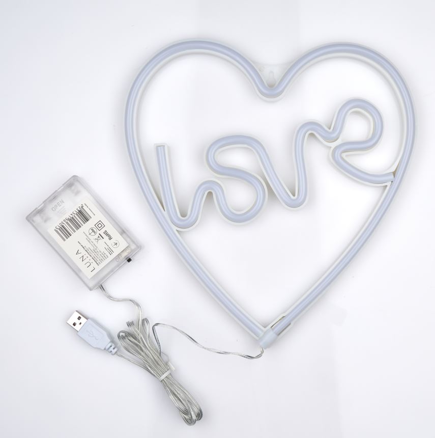 Неоновая вывеска Luna LUDS-NEO-45 Серце Love теплый белый/синий/розовый