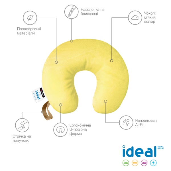 Подушка для подорожей Ideal 30х35х10 см жовта Sonex