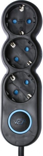 Удлинитель VEA с заземлением 3 гн. черный 3 м VE2S3SBBL-3m 