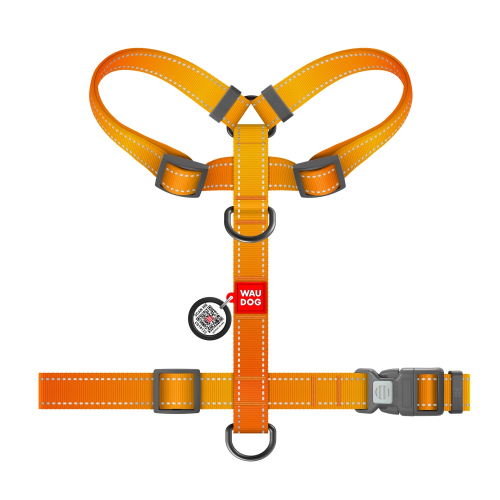 Шлейка анатомічна Waudog Nylon Mono L Ш25 мм А50-90 см /В60-100 см помаранчева