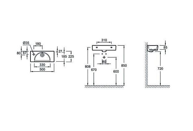 Умивальник меблевий Jacob Delafon Odeon Rive Gauche 50х22 см лівий EGO112-55-00