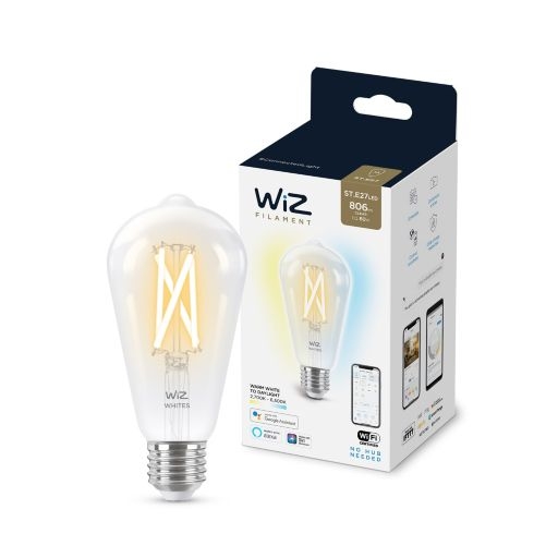 Розумна лампа WIZ Smart FIL Wi-Fi 7 Вт ST64 прозора E27 220 В 2700-6500 К 929003018601  — фото 1