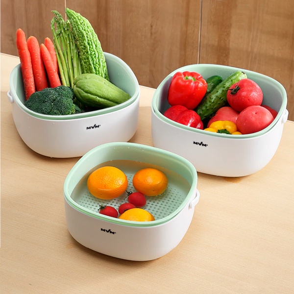 Дуршлаг с ручкой двухслойный KP-03 S WHITE/GREEN