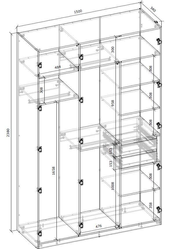 Шафа Грейд корпус тип №7 2380х1500х540 мм кашемір /