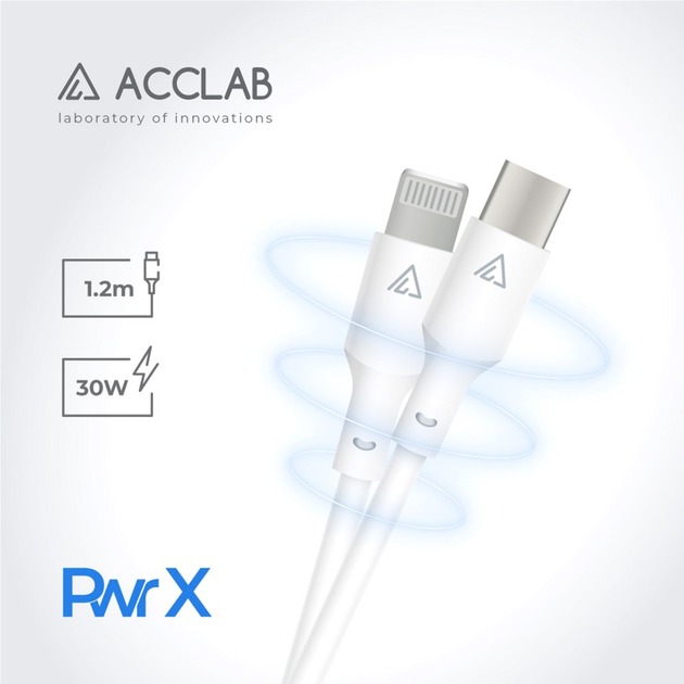 Кабель Acclab PwrX 30W Type-C to Lightning 1,2 м білий (1283126559556)