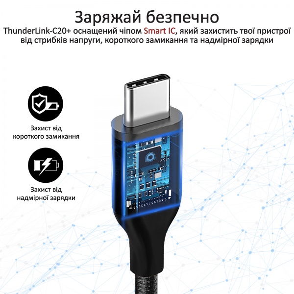Кабель Promate ThunderLink-C20+ USB Type-C/USB Type-C 100W PD 1,5 м чорний (thunderlink-c20+.black) 