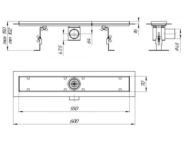 Линейный трап для душа Rhein Piano-550