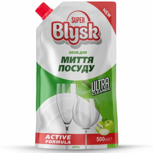 Средство для ручного мытья посуды SUPER Blysk яблоко дой пак 0,5л