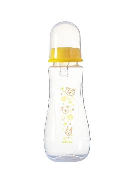 Бутылочка Baby Team эргономичной формы с силиконовой соской 250 мл в ассортименте