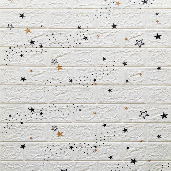 3D-панель с ПВХ самоклеющаяся кирпич + звезды белая 700х770х3 мм 
