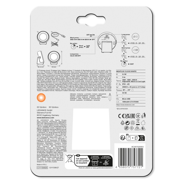 Ночник-часы Ledvance Nighlux Clock 0,3 Вт белый 