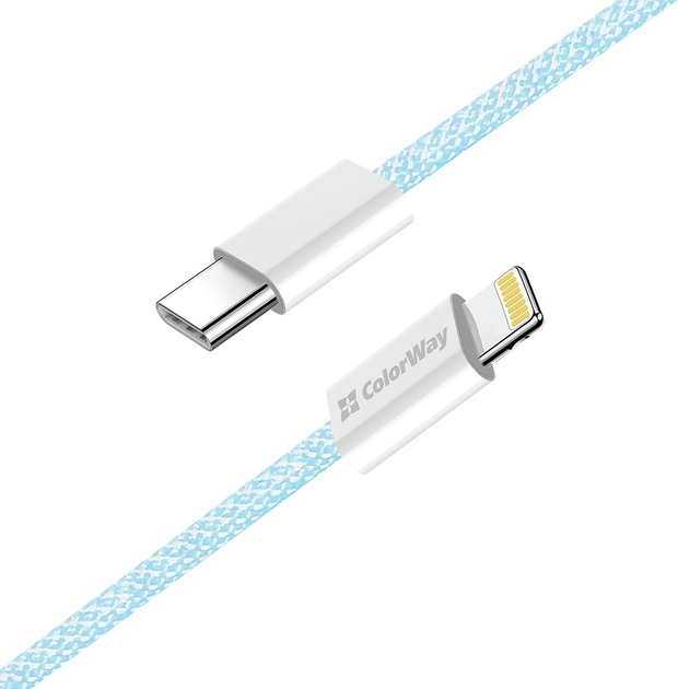 Кабель ColorWay Type-C - Apple Lightning (braided cotton) (PD Fast Charging 27W) 1 м синій (CW-CBPDCL061-BL)