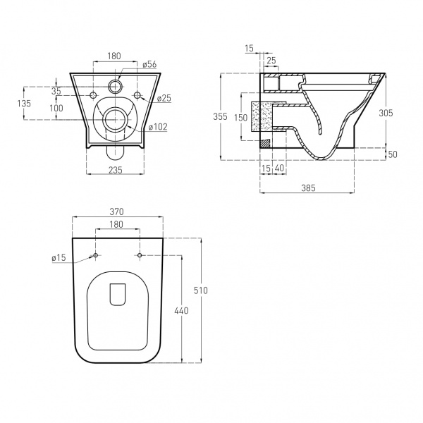 Унитаз подвесной VOLLE Leon Rimless с сиденьем Slim slow-closing 13-11-160