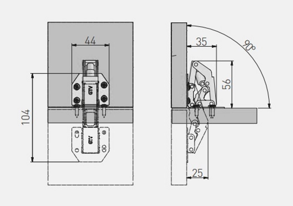 Петля універсальна GTV поршнева велика жабка ZT-HF-01-D00