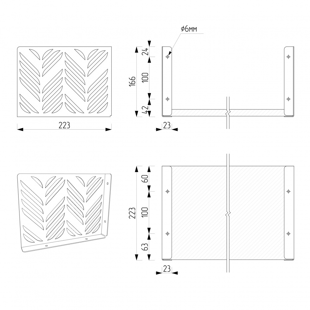 Полиця навісна Metkas Home Листя 170x900x220 мм антрацит (LPN01733 09022 11)