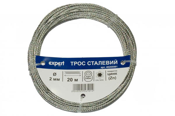 Трос оцинкований 2 мм 20 пог.м. DIN 3055