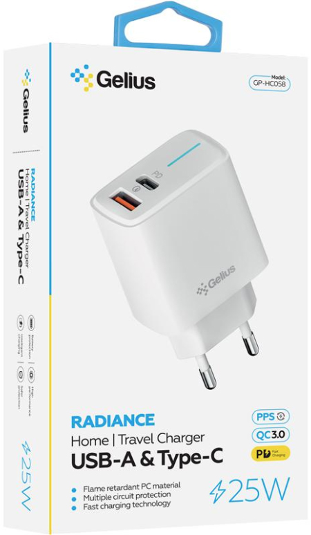 Зарядное устройство Gelius Radiance GP-HC058 1Type-C + 1USB