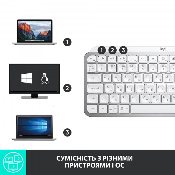 Клавіатура Logitech MX Keys Mini Minimalist Wireless Illuminated (L920-010499) pale grey 
